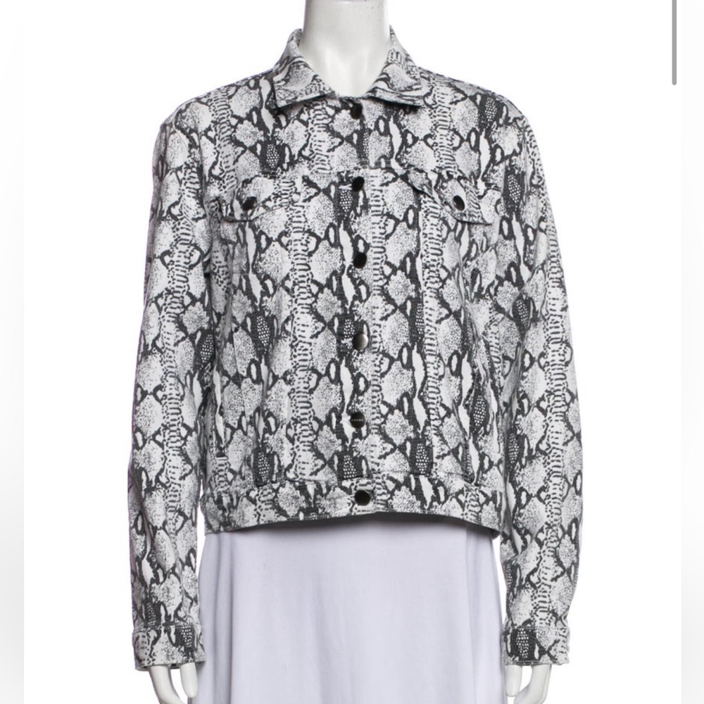 Frame medium snake print denim jacket and mini skirt set